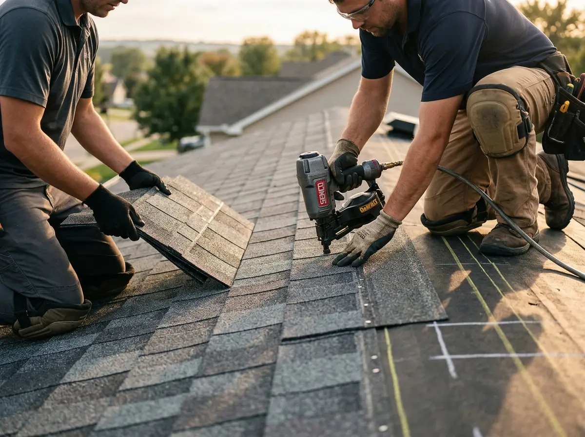 Professional roofer working on a residential roof in Cedar Hill